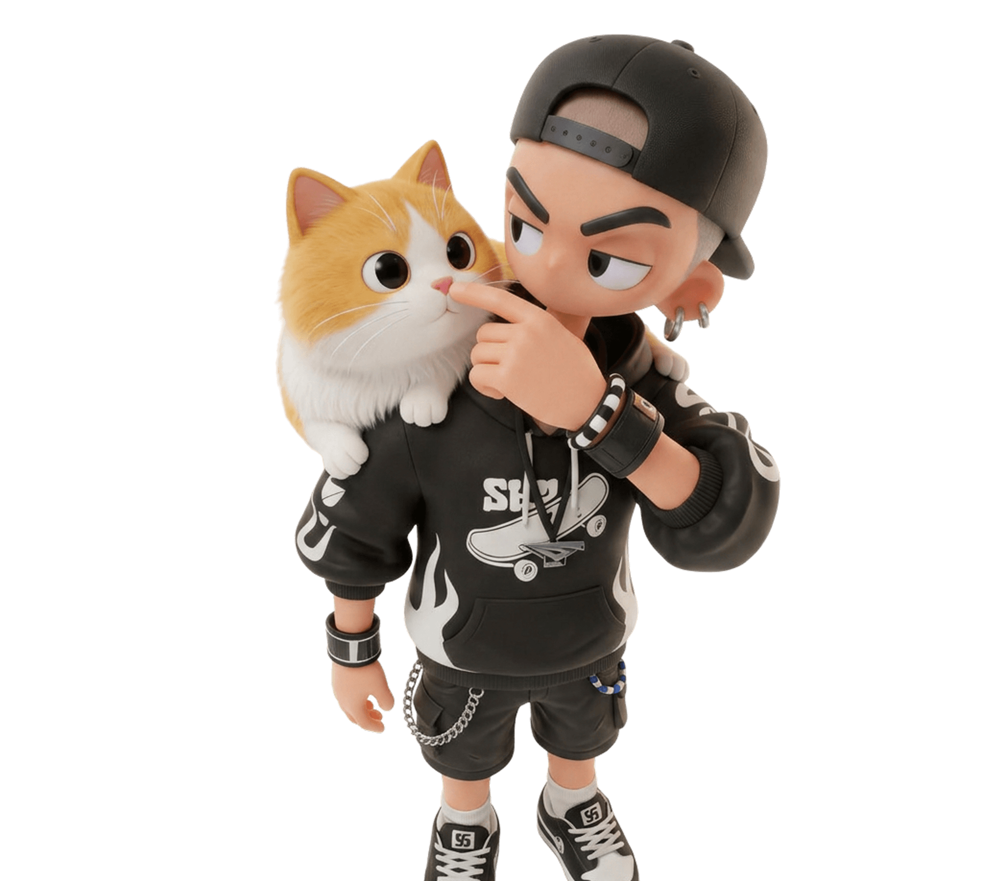 3D illustration of Hung Nguyen with a cat on his shoulder